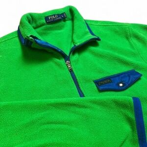 Polo Ralph Lauren preppy bright green fleece quarter zip size large